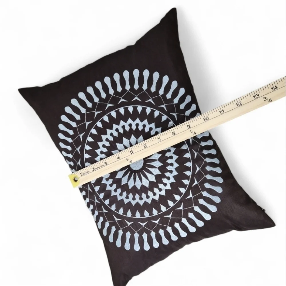 Elegant Brown Embroidered Rectangal Starburst Pillow Brown & Blue